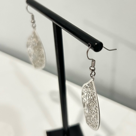 Stainless Steel Leaf Dangle Earrings with French Hook - Picture 6 of 6